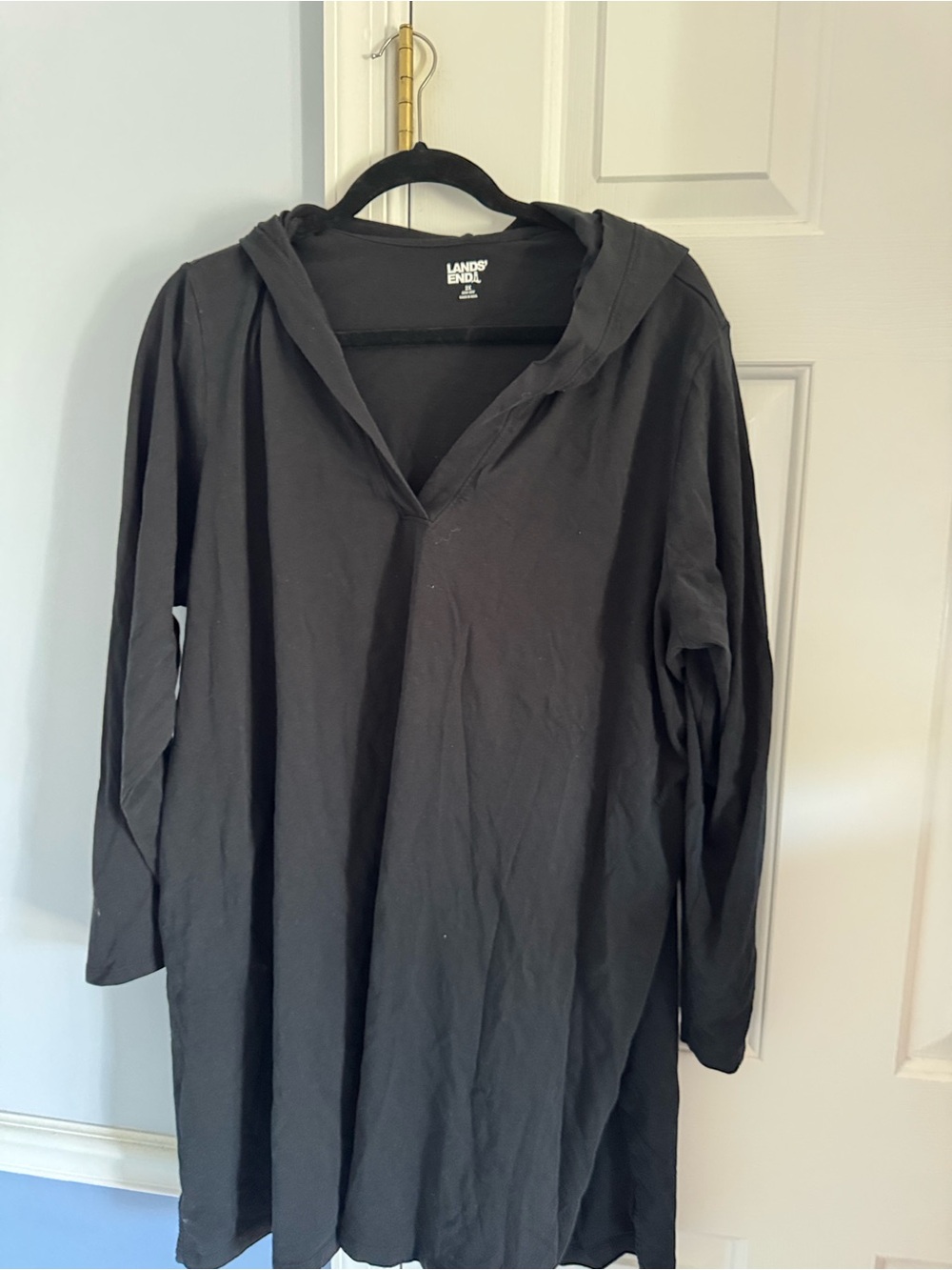 Lands' End Cotton Jersey Long Sleeve Hooded Swim Cover-Up Dress 2X like new